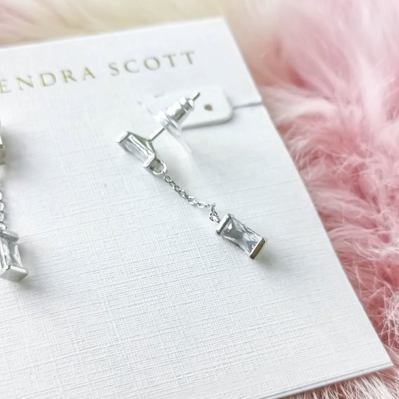 Kendra Scott Silver Juliette White Crystal Drop Earrings - Picture 3 of 3